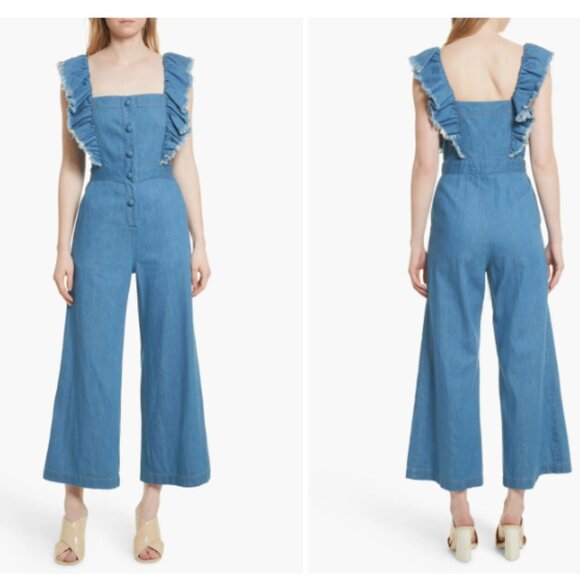 SEA NY Ruffled Shoulder Denim Jumpsuit - Picture 3 of 13